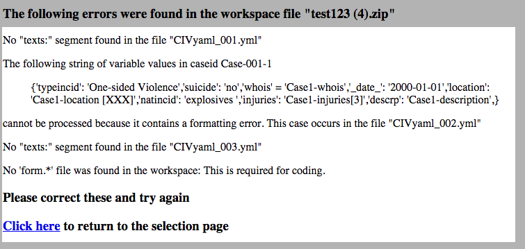 Screen reporting errors found in a workspace